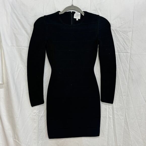 Herve Leger Icon Long Sleeve Bodycon Mini Sheath Dress Black Women's Size XS - Picture 2 of 4